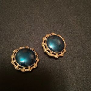 Big Round Gold And Emerald  Colored Clip Earrings